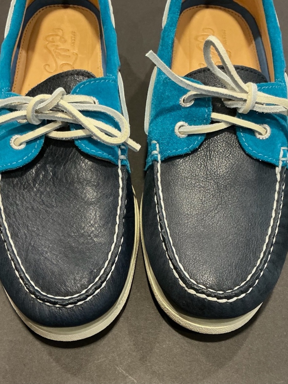 Sperry Top Sider Leather Suede Boat Shoes Blue Colorblock Men’s Size 10 - Picture 3 of 16